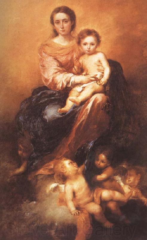 Bartolome Esteban Murillo Beaded rosary of Our Lady holding the child